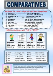 Comparative Forms of Adjectives Exercises Handout For Kids