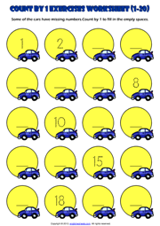 Counting Forward by 1 from 1 to 20 Exercises Worksheet