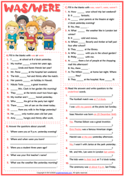 Past Simple Was Were ESL Grammar Exercises Test Worksheet