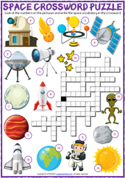 Space Vocabulary ESL Printable Crossword Puzzle Worksheet