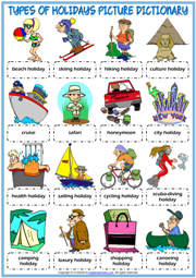 Holiday Types ESL Picture Dictionary Worksheet For Kids