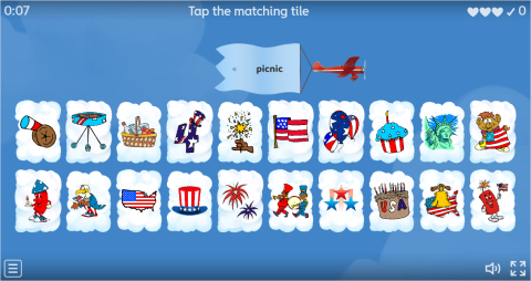 4th of July ESL Interactive Find The Match Worksheet