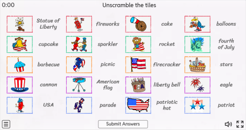 4th of July ESL Interactive Match Up Worksheet