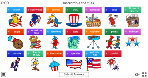 4th of July ESL Interactive Unscramble Worksheet
