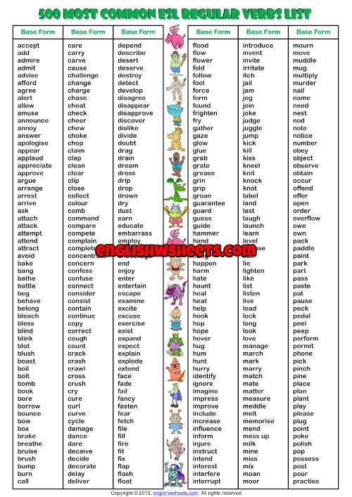 100 Most Common Irregular Verbs List Esl Handout Verbs List - Vrogue