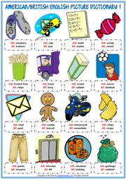 American British English ESL Picture Dictionary Worksheets