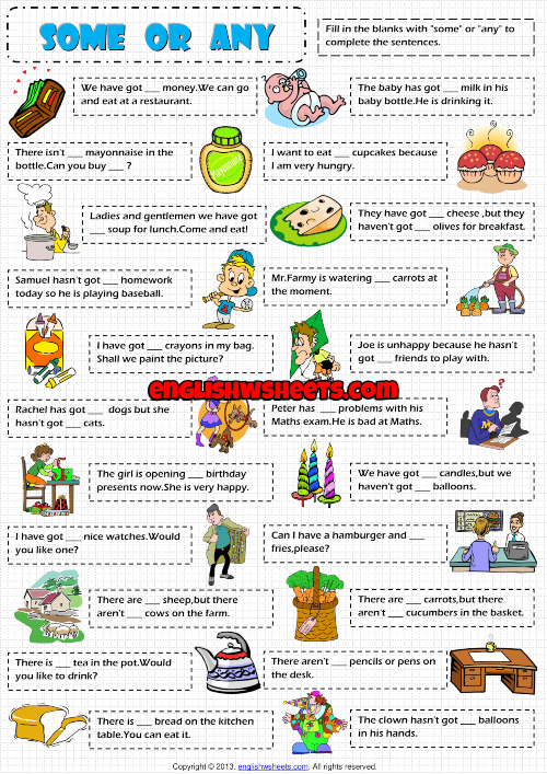 Some Or Any ESL Grammar Exercise Worksheet