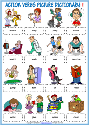Action Verbs Picture Dictionary ESL Worksheets For Kids
