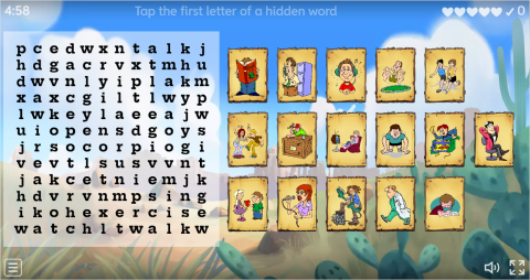 Action Verbs ESL Interactive Wordsearch Puzzle