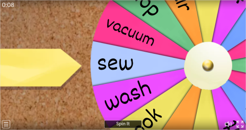 Action Verbs ESL Interactive Spin The Wheel Worksheet