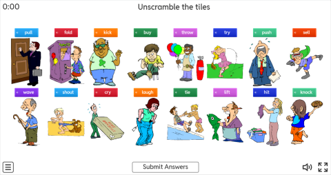 Action Verbs ESL Interactive Unscramble Worksheet
