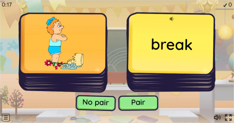 Action Verbs ESL Vocabulary Pair or No Pair Worksheet