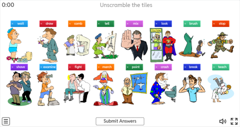 Action Verbs ESL Interactive Unscramble Worksheet