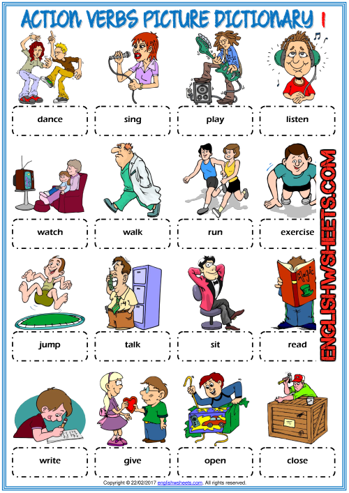 Action Verbs Worksheets For Kids