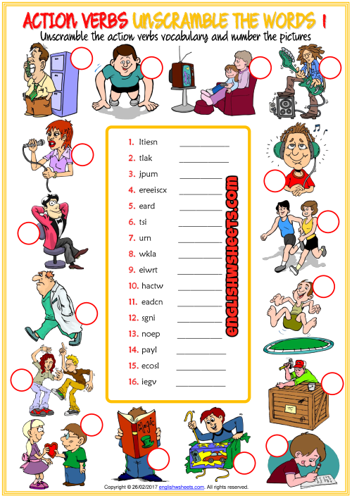 Action Verbs Unscramble The Words ESL Worksheets For Kids