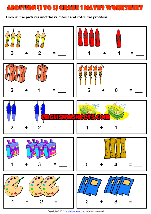 Simple Addition Worksheets Grade 1 Worksheets For Kindergarten