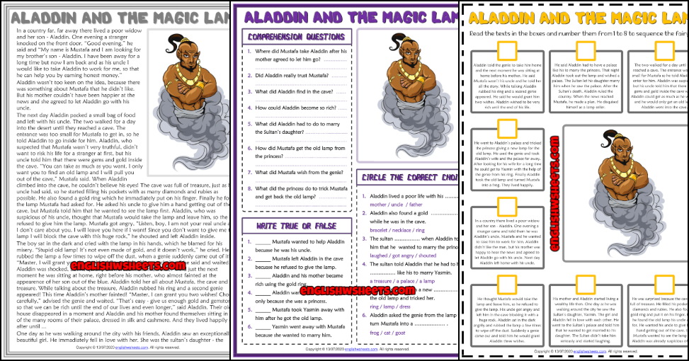aladdin-and-the-magic-lamp-esl-reading-comprehension-worksheets