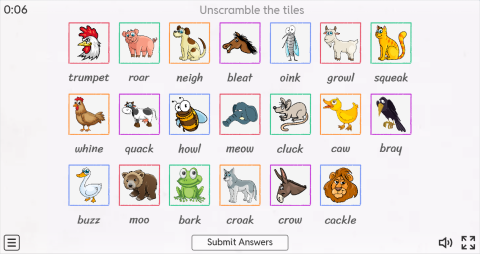 Animal Sounds ESL Interactive Match Up Worksheet