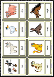 Animal Sounds ESL Printable Vocabulary Learning Cards