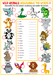 Animals Unscramble the Words ESL Printable Worksheets
