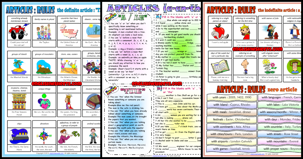 Articles Esl Printable Worksheets And Exercises