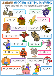 Autumn Missing Letters In Words ESL Exercise Handout