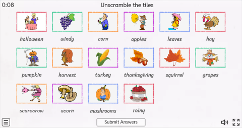 Autumn ESL Interactive Vocabulary Match Up Worksheet
