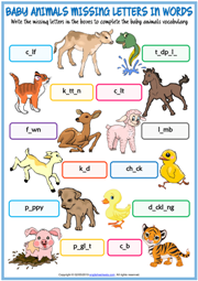 Baby Animals ESL Vocabulary Worksheets