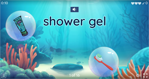 Bathroom Objects ESL Vocabulary Flying Fruit Game