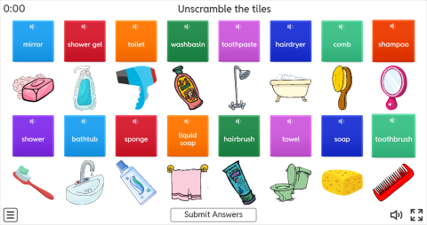 Bathroom Objects Interactive Unscramble Worksheet