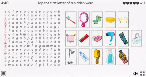 Bathroom Objects ESL Interactive Wordsearch Puzzle