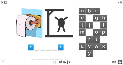 Bathroom Objects ESL Interactive Hangman Game