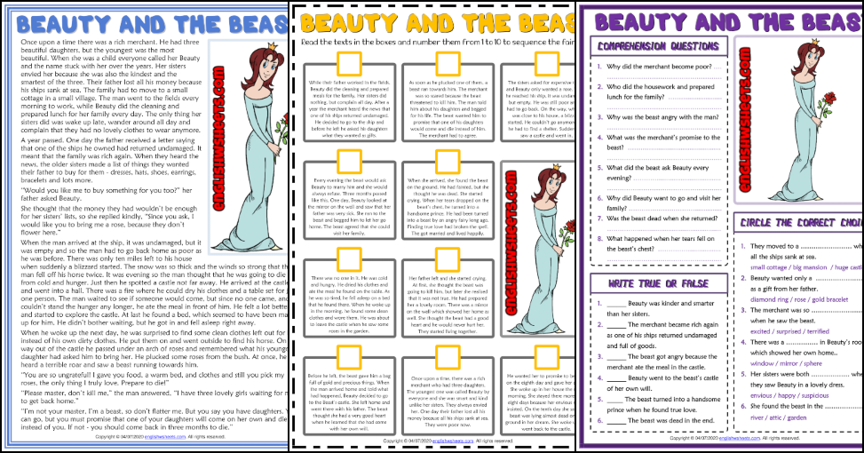 beauty-and-the-beast-esl-reading-comprehension-worksheets