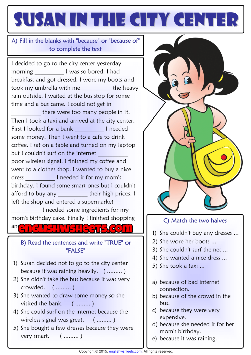 Because or Because of Reading Text Exercises Worksheet