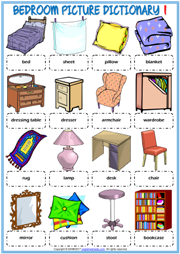 Bedroom Objects ESL Printable Picture Dictionary For Kids