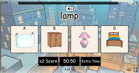 Bedroom Objects ESL Interactive Vocabulary Quiz Show