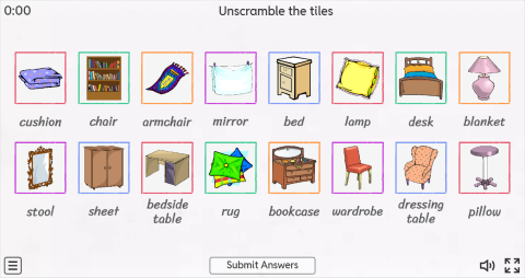 Bedroom Objects ESL Interactive Match Up Worksheet