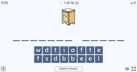 Bedroom Objects Interactive Spell The Word Worksheet