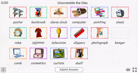 Bedroom Objects ESL Interactive Match Up Worksheet