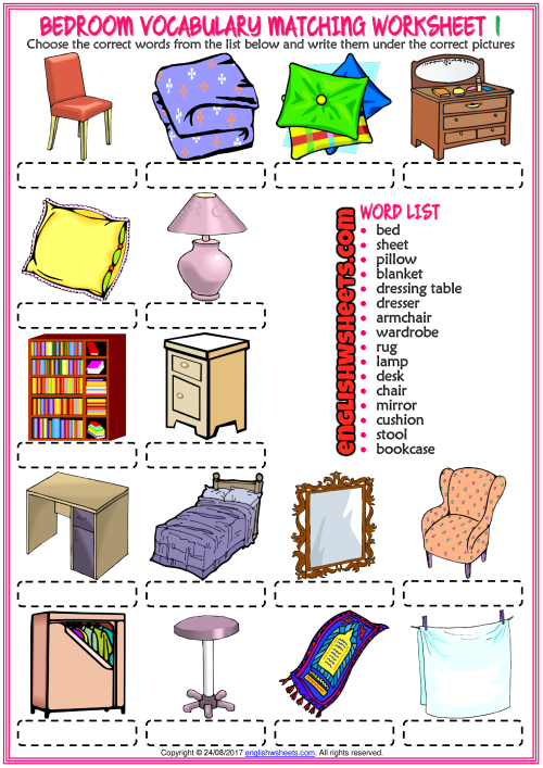 bedroom-objects-esl-matching-exercise-worksheets