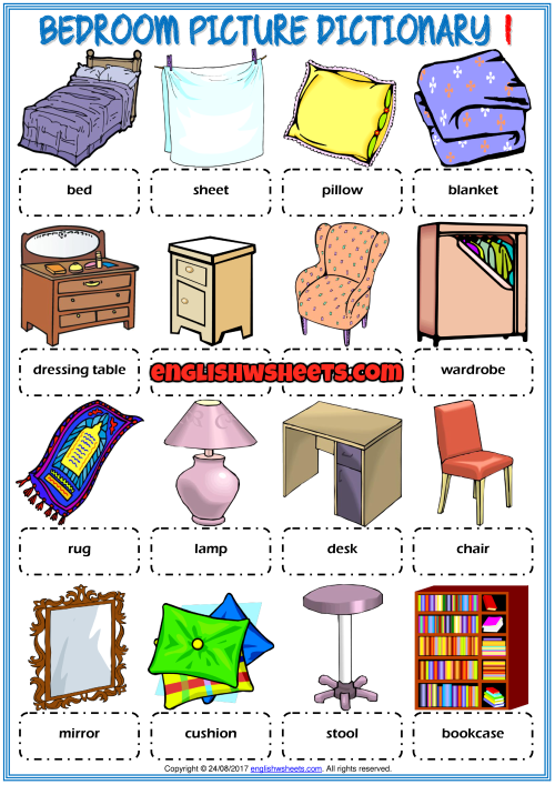 Bedroom Objects Esl Printable Picture Dictionary For Kids