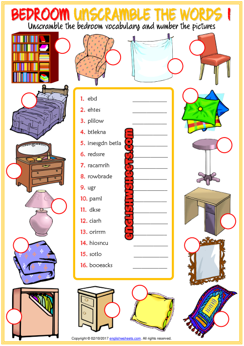 bedroom-objects-esl-unscramble-the-words-worksheets