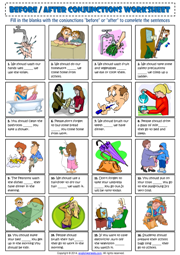 Before and After Conjunctions ESL Exercise Handout For Kids