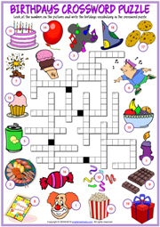 Birthdays ESL Printable Crossword Puzzle Worksheet For Kids