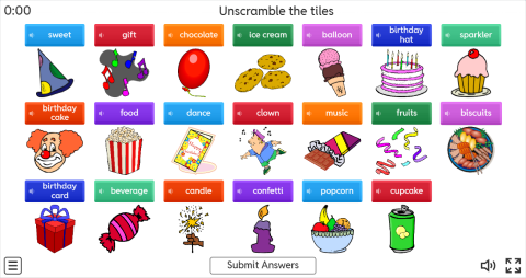 Birthdays ESL Interactive Unscramble Worksheet