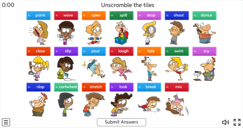 Body Movement Verbs Interactive Unscramble Worksheet