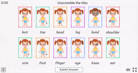 Body Parts ESL Interactive Match Up Worksheet