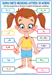 Body Parts Missing Letters In Words Exercise Worksheet