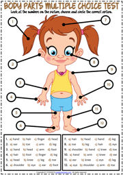 Body Parts ESL Printable Multiple Choice Test For Kids