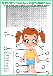 Body Parts ESL Printable Word Search Puzzle Worksheet